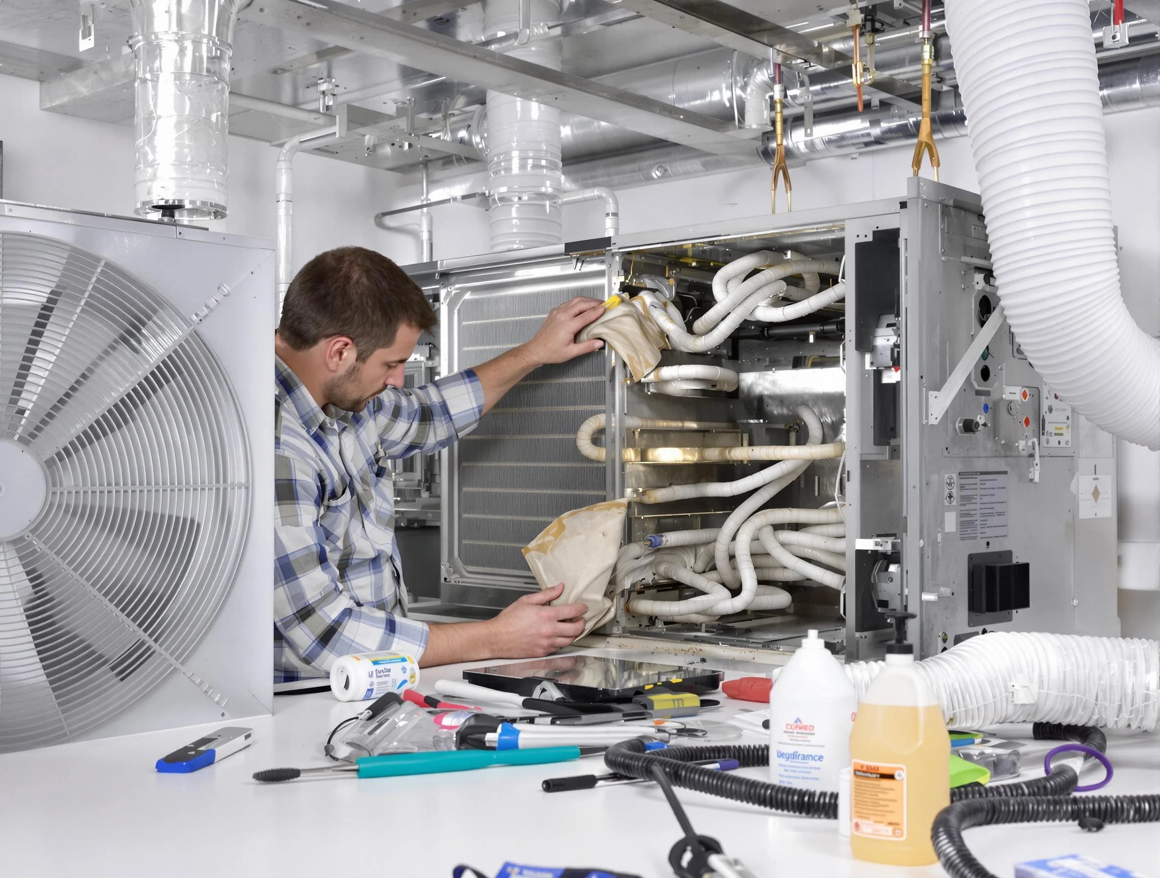 Clinton Air Duct Cleaning specialist performing precision AC coil cleaning in Clinton