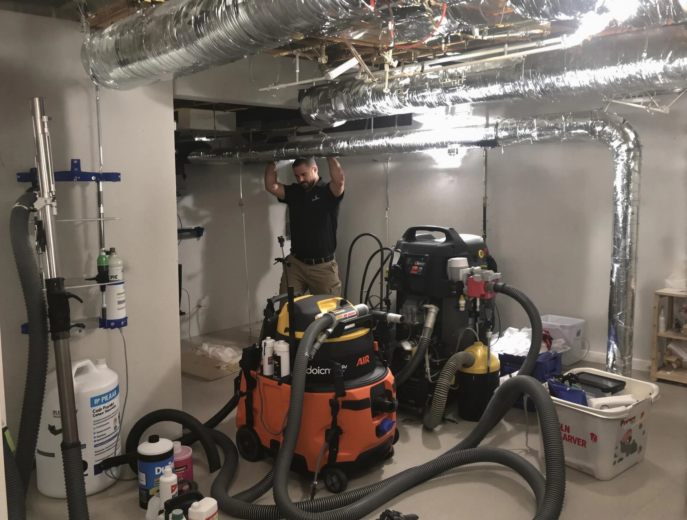 Clinton Air Duct Cleaning specialist performing professional mold removal from air ducts using safety equipment in Clinton