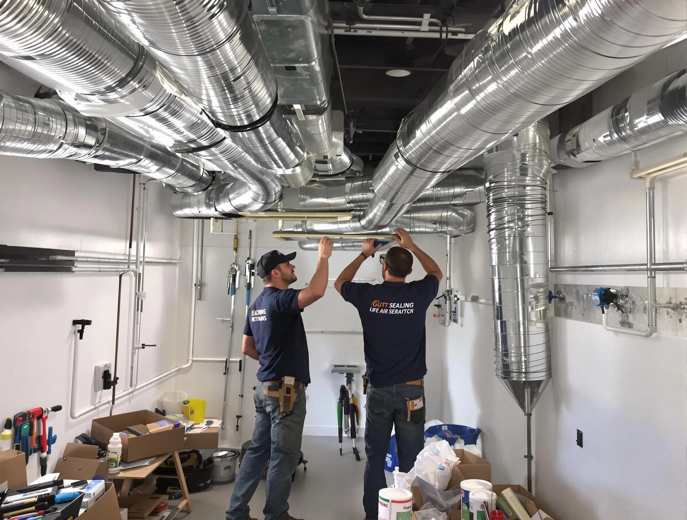 Clinton Air Duct Cleaning technician applying professional duct sealing solutions in Clinton