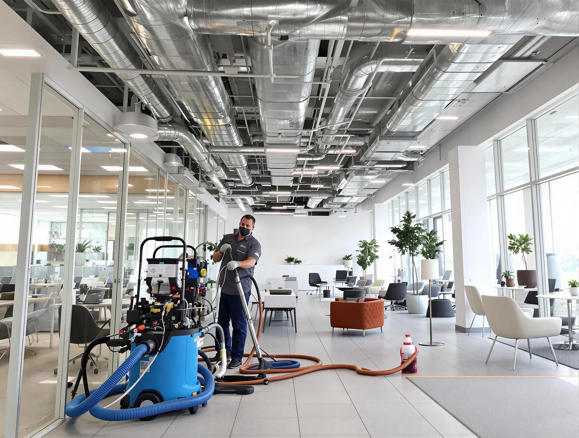 Clinton Air Duct Cleaning team conducting comprehensive commercial duct cleaning at a business location in Clinton