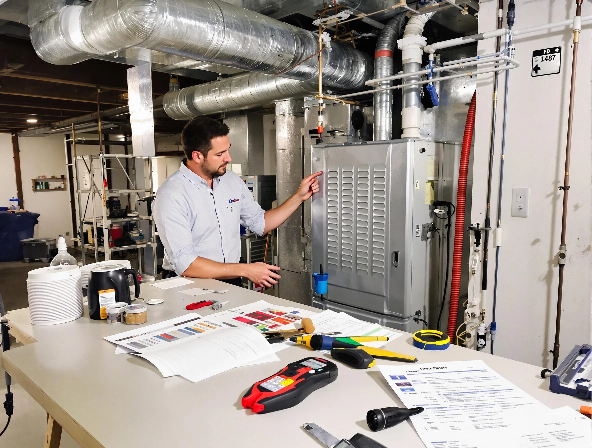 Clinton Air Duct Cleaning inspector conducting detailed filter system evaluation using professional diagnostic tools in Clinton