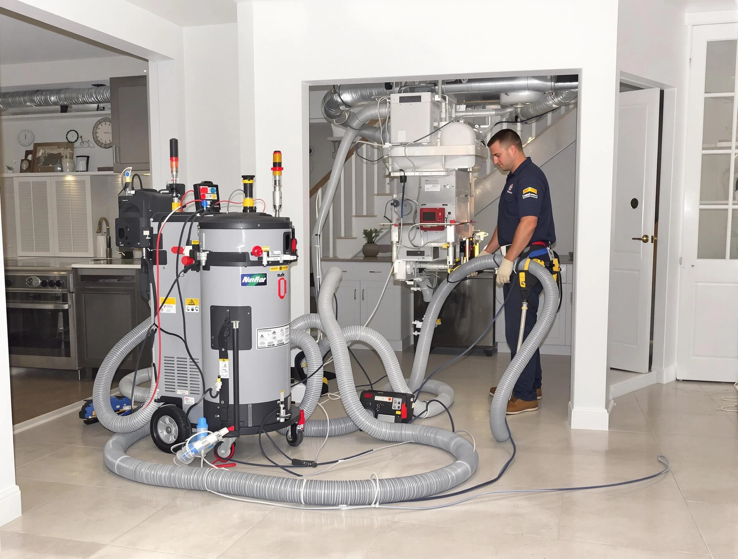 Clinton Air Duct Cleaning technician operating negative pressure cleaning equipment for thorough duct maintenance in Clinton