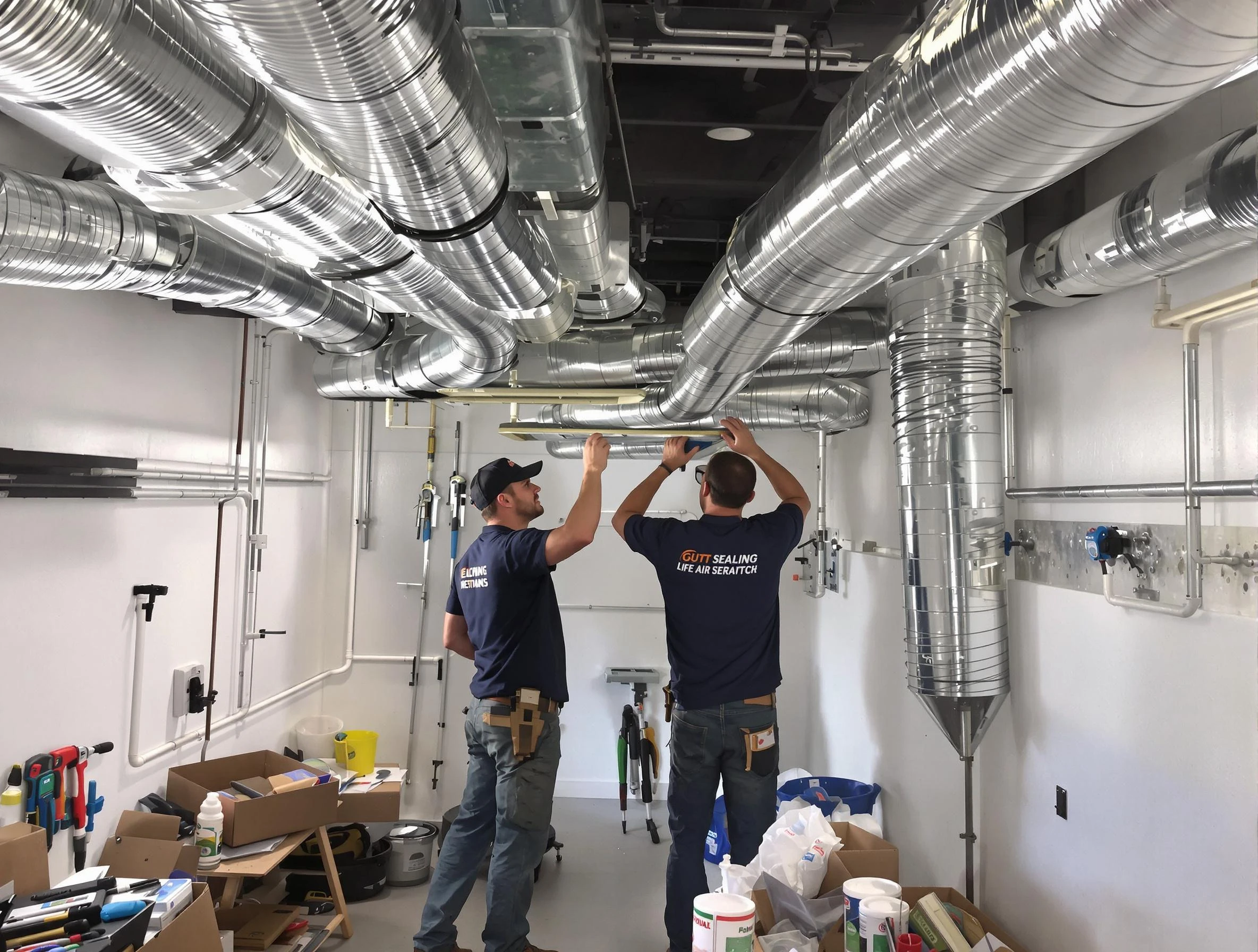 Clinton Air Duct Cleaning technician applying professional duct sealing solutions in Clinton