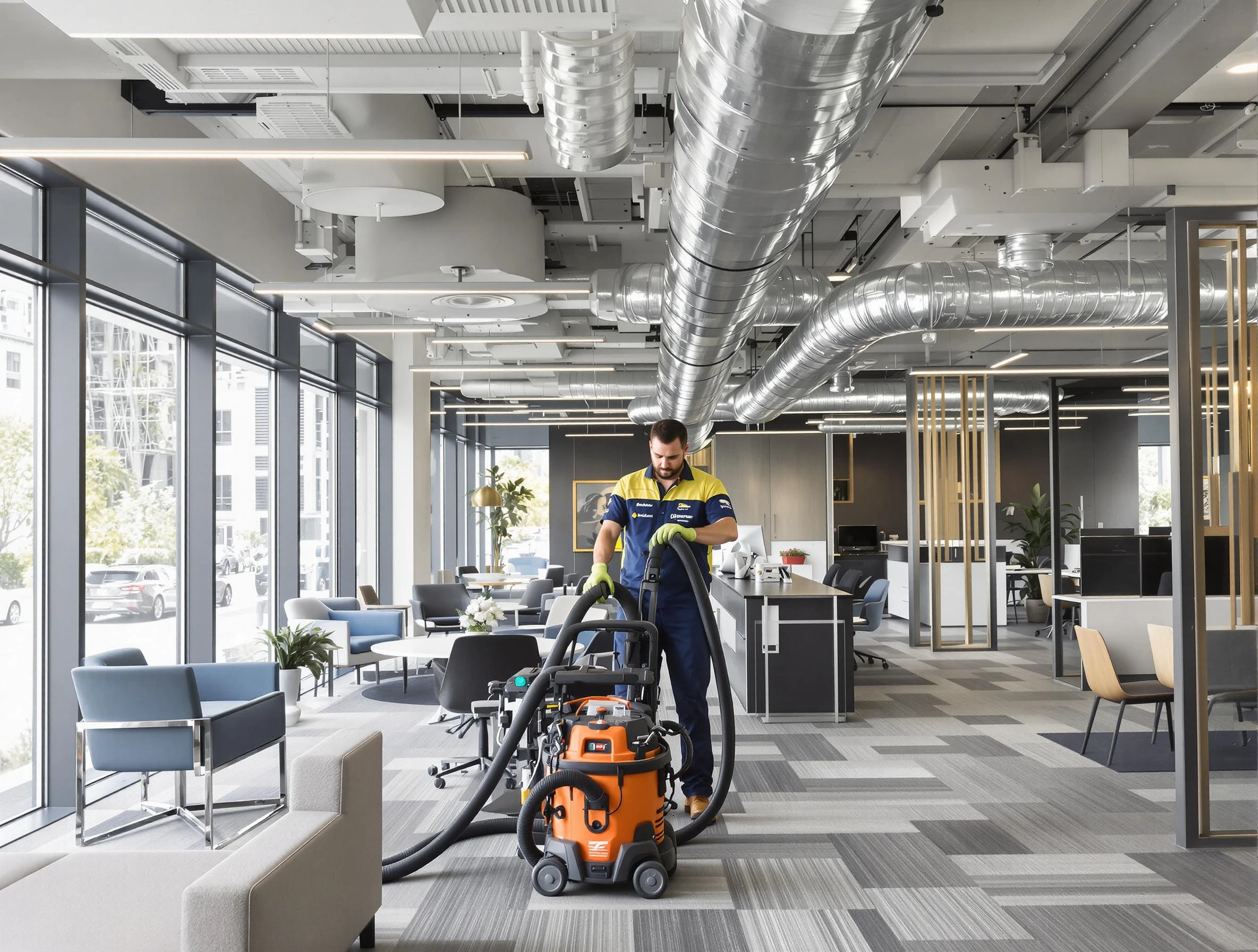 Clinton Air Duct Cleaning team performing thorough commercial duct cleaning at a Clinton business center