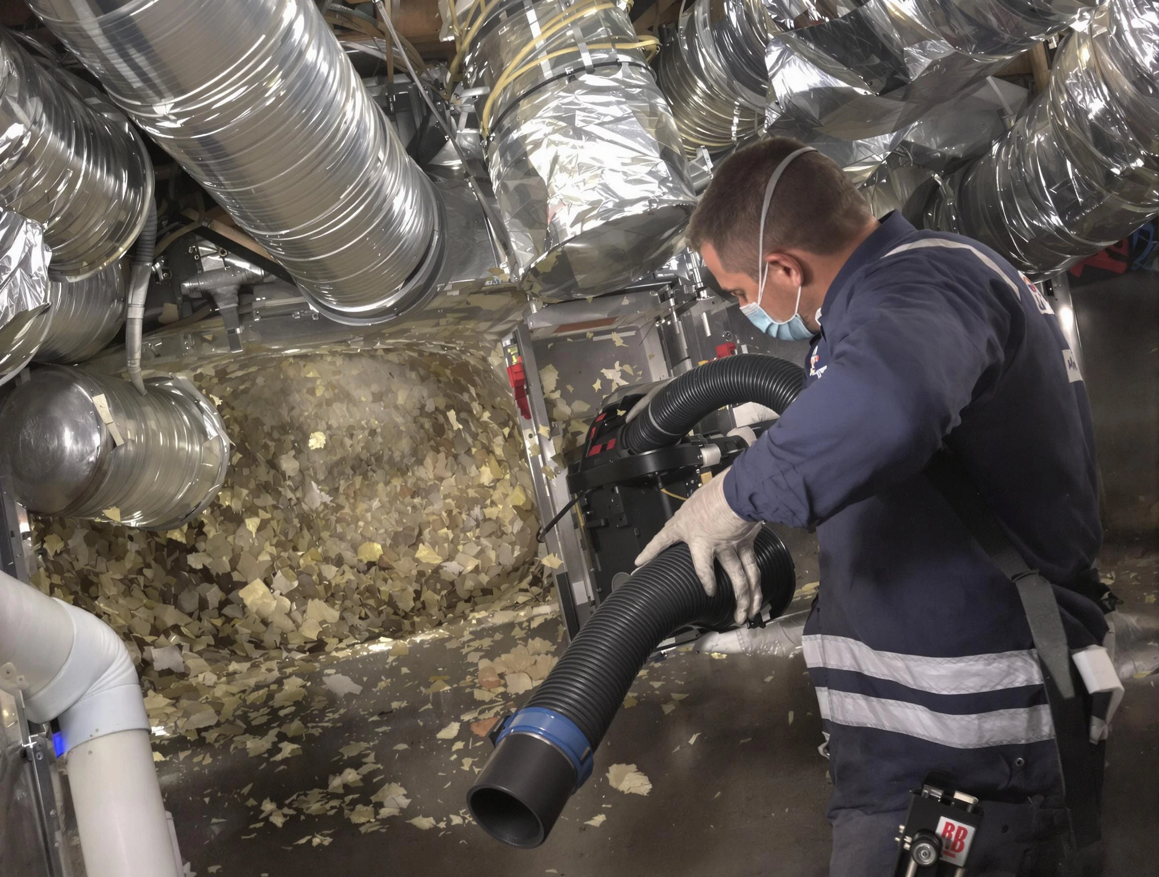 Clinton Air Duct Cleaning specialist operating negative pressure cleaning equipment for thorough duct maintenance in Clinton